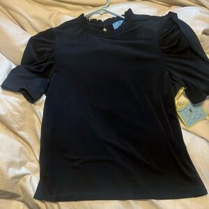 CeCe ruffle black blouse - XL, NWT